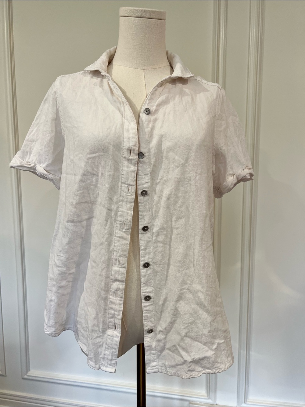 Abercrombie Fitch White Linen Button Down Shirt Short Sleeve Sz S